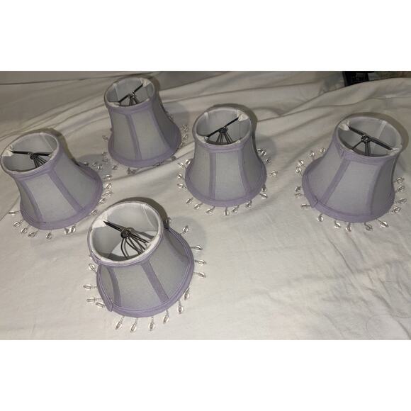 Pottery Barn Clip On Chandelier Shades Lavender Beaded Bell Set 5 - Picture 1 of 8